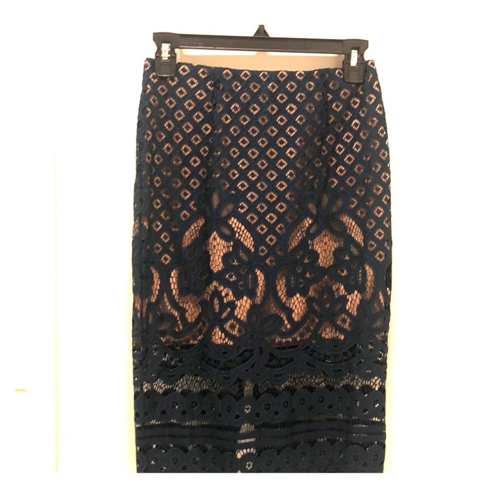 Small teal lace midi skirt